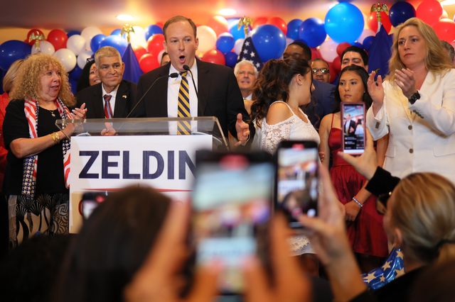 Lee Zeldin speaks during his election night party on Long Island on Tuesday night.